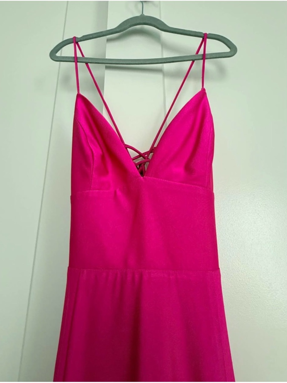 NWOT! Lulus Hot Pink Spaghetti Strap Maxi Dress with Side Slit - Picture 4 of 5